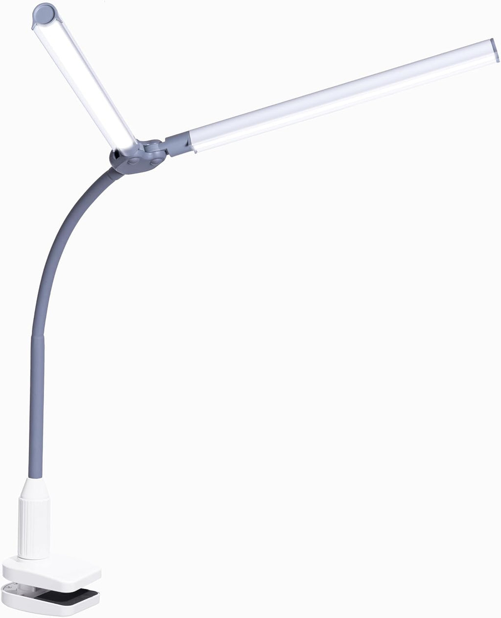 DuoPro Clamp LED Lamp - 6,000K Daylight, 2,100 Lux at 12", 4 Brightness Levels, Anti-Glare Shades, Adjustable Arm, Slim Design, Perfect for Sewing, Reading, Crafts, Beauty Treatments - Grey/White