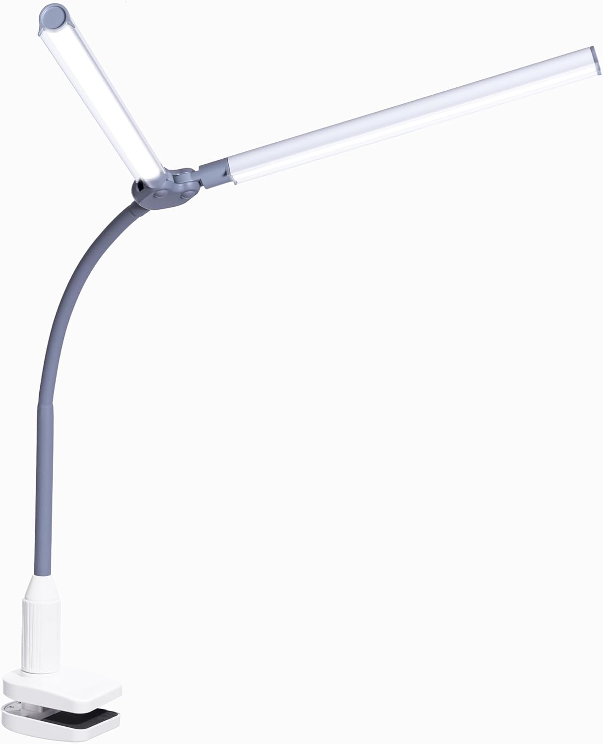 DuoPro Clamp LED Lamp - 6,000K Daylight, 2,100 Lux at 12", 4 Brightness Levels, Anti-Glare Shades, Adjustable Arm, Slim Design, Perfect for Sewing, Reading, Crafts, Beauty Treatments - Grey/White