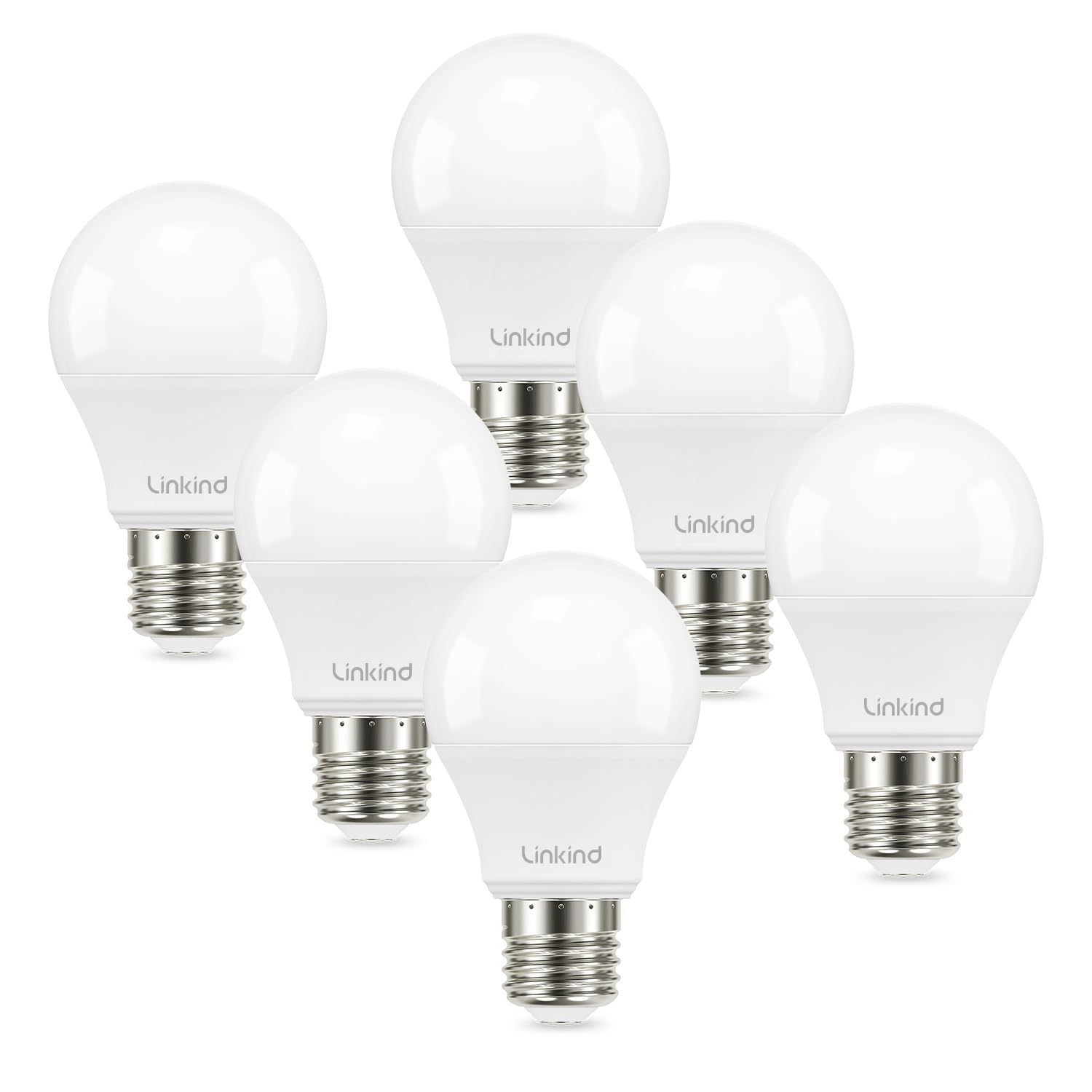 Linkind A19 LED Light Bulbs Dimmable, 60W Equivalent, Energy Efficient 9W, 2700K, 800 Lumens, E26 Standard Base, Lighting for Bedroom Living Room Home Office, 6 Packs