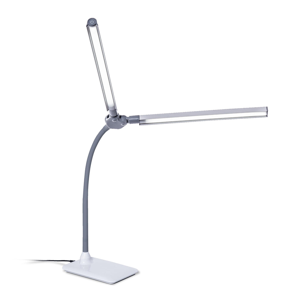 DuoPro Clamp LED Lamp - 6,000K Daylight, 2,100 Lux at 12", 4 Brightness Levels, Anti-Glare Shades, Adjustable Arm, Slim Design, Perfect for Sewing, Reading, Crafts, Beauty Treatments - Grey/White