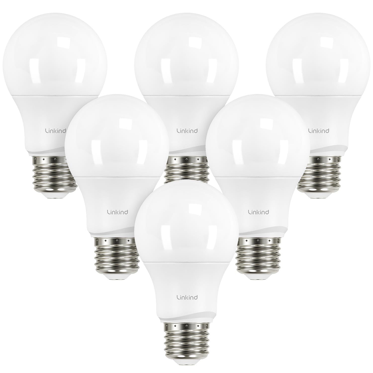 Linkind A19 LED Light Bulbs Dimmable, 60W Equivalent, Energy Efficient 9W, 2700K, 800 Lumens, E26 Standard Base, Lighting for Bedroom Living Room Home Office, 6 Packs