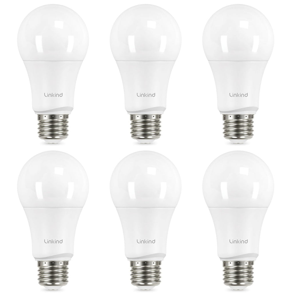 Linkind A19 LED Light Bulbs Dimmable, 60W Equivalent, Energy Efficient 9W, 2700K, 800 Lumens, E26 Standard Base, Lighting for Bedroom Living Room Home Office, 6 Packs