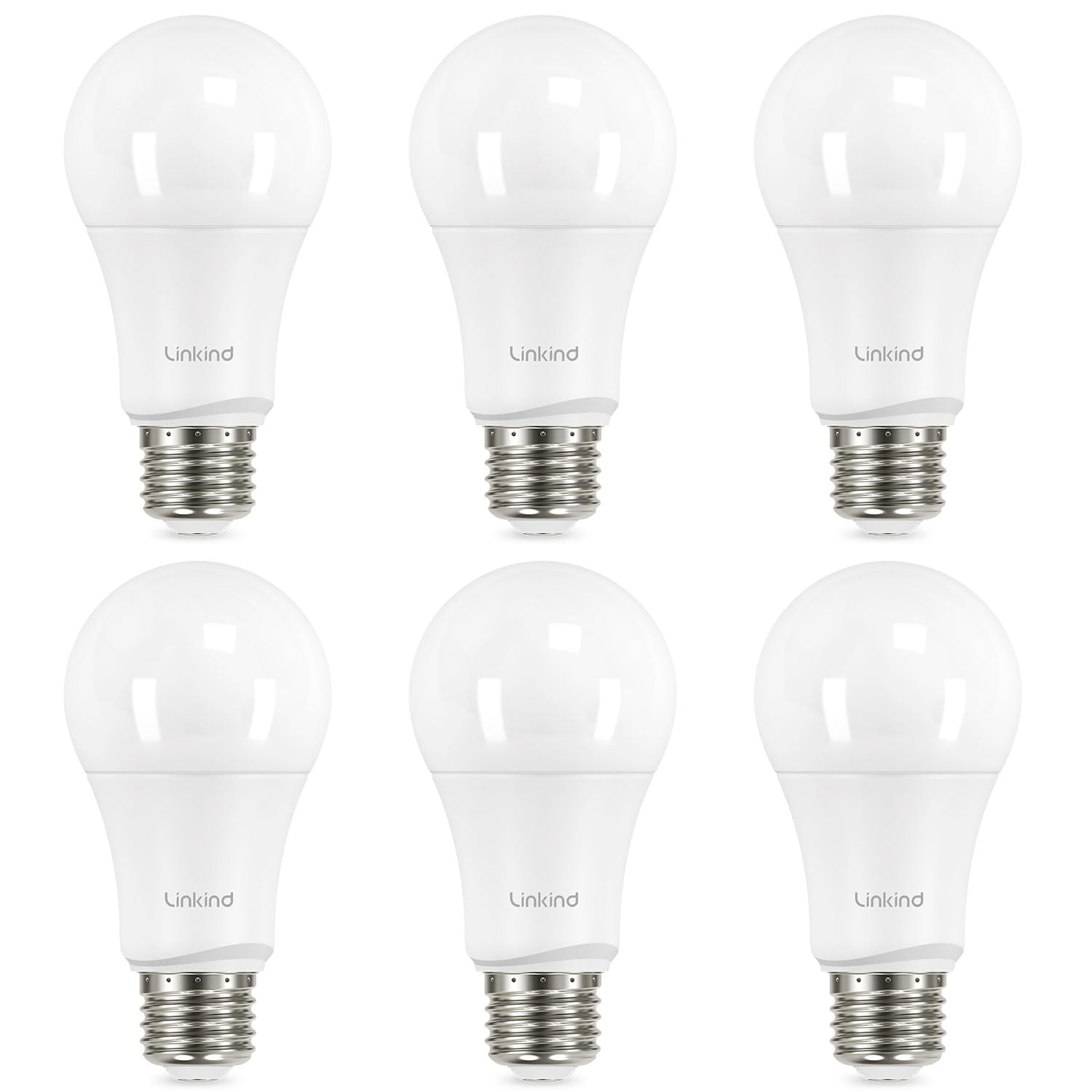 Linkind A19 LED Light Bulbs Dimmable, 60W Equivalent, Energy Efficient 9W, 2700K, 800 Lumens, E26 Standard Base, Lighting for Bedroom Living Room Home Office, 6 Packs