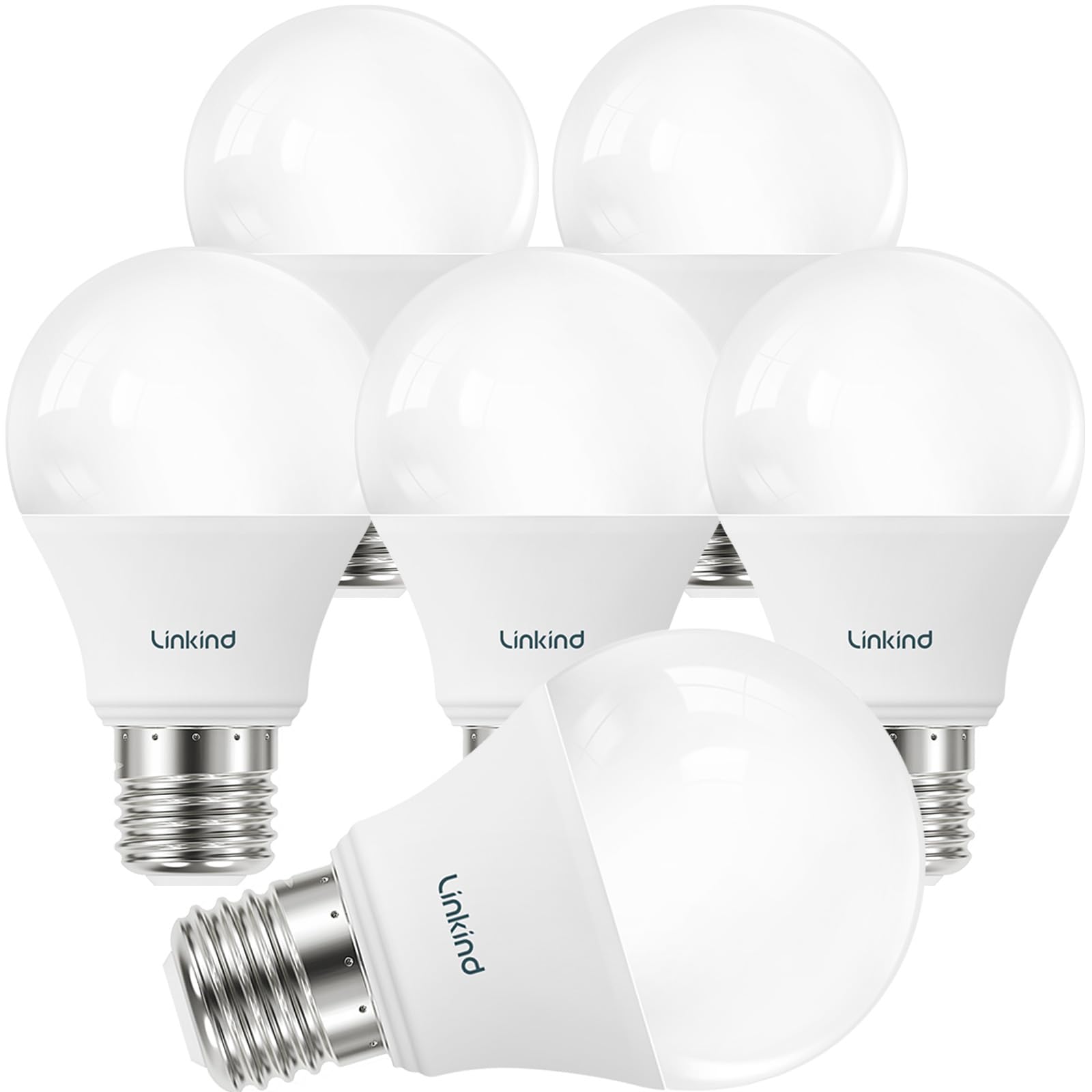 Linkind A19 LED Light Bulbs Dimmable, 60W Equivalent, Energy Efficient 9W, 2700K, 800 Lumens, E26 Standard Base, Lighting for Bedroom Living Room Home Office, 6 Packs