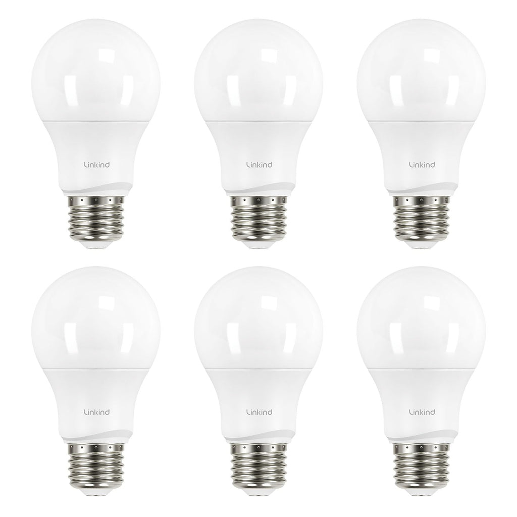 Linkind A19 LED Light Bulbs Dimmable, 60W Equivalent, Energy Efficient 9W, 2700K, 800 Lumens, E26 Standard Base, Lighting for Bedroom Living Room Home Office, 6 Packs