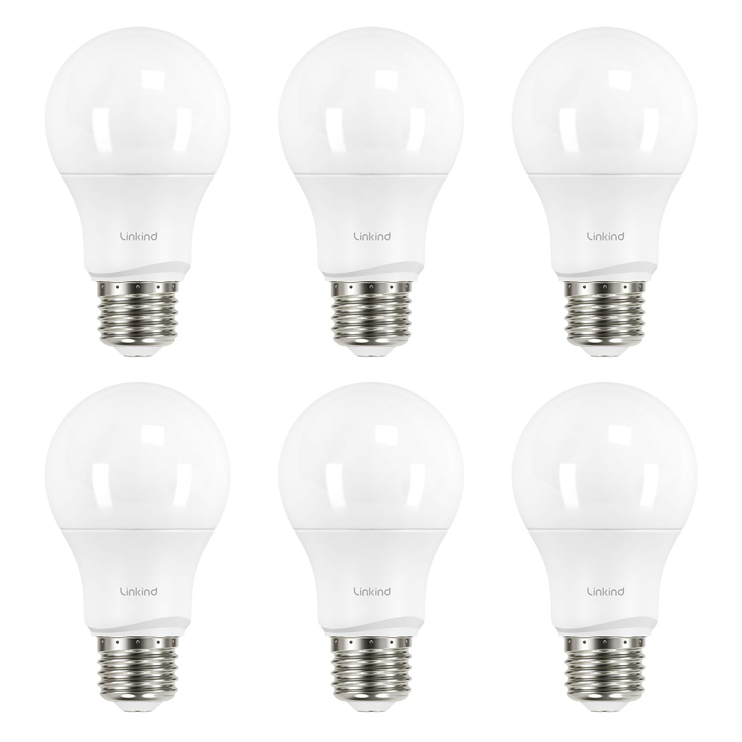 Linkind A19 LED Light Bulbs Dimmable, 60W Equivalent, Energy Efficient 9W, 2700K, 800 Lumens, E26 Standard Base, Lighting for Bedroom Living Room Home Office, 6 Packs
