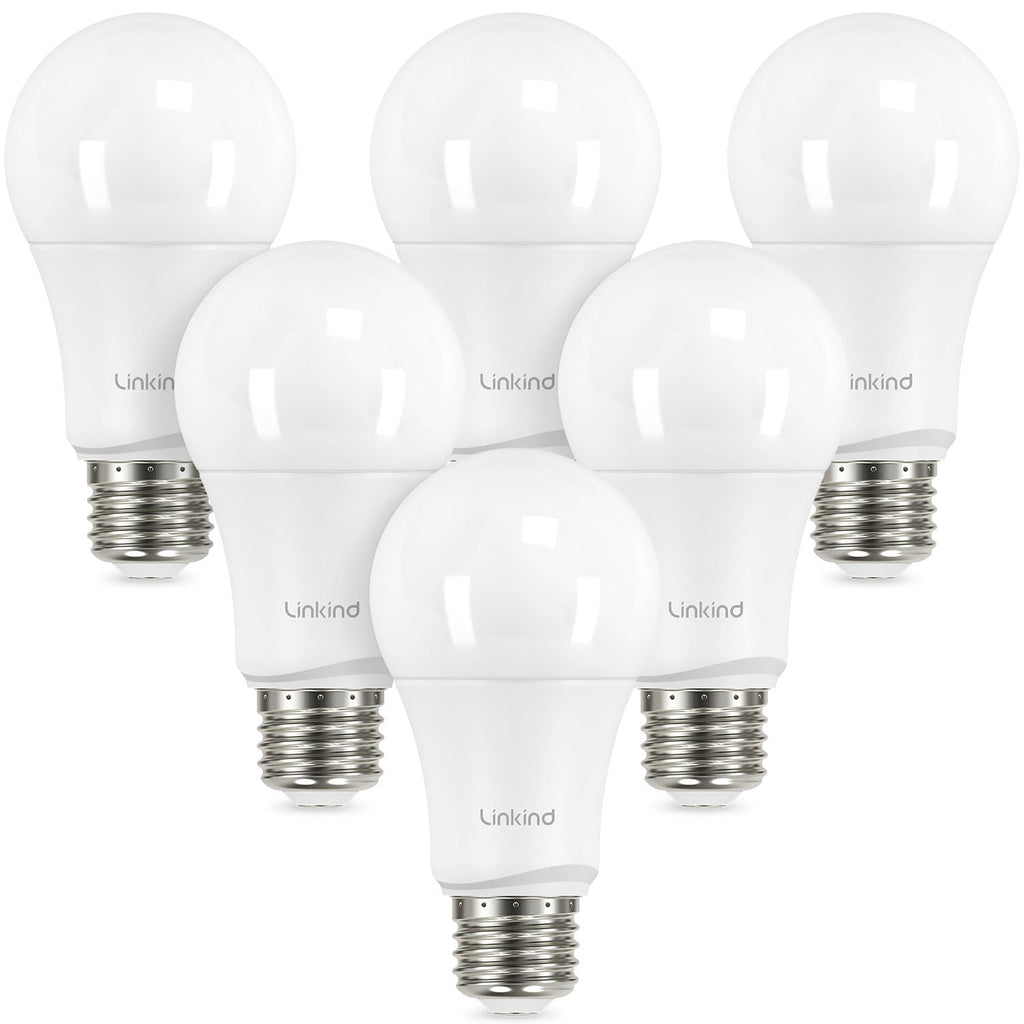 Linkind A19 LED Light Bulbs Dimmable, 60W Equivalent, Energy Efficient 9W, 2700K, 800 Lumens, E26 Standard Base, Lighting for Bedroom Living Room Home Office, 6 Packs