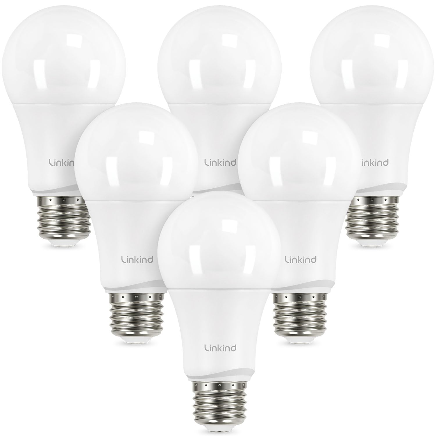 Linkind A19 LED Light Bulbs Dimmable, 60W Equivalent, Energy Efficient 9W, 2700K, 800 Lumens, E26 Standard Base, Lighting for Bedroom Living Room Home Office, 6 Packs