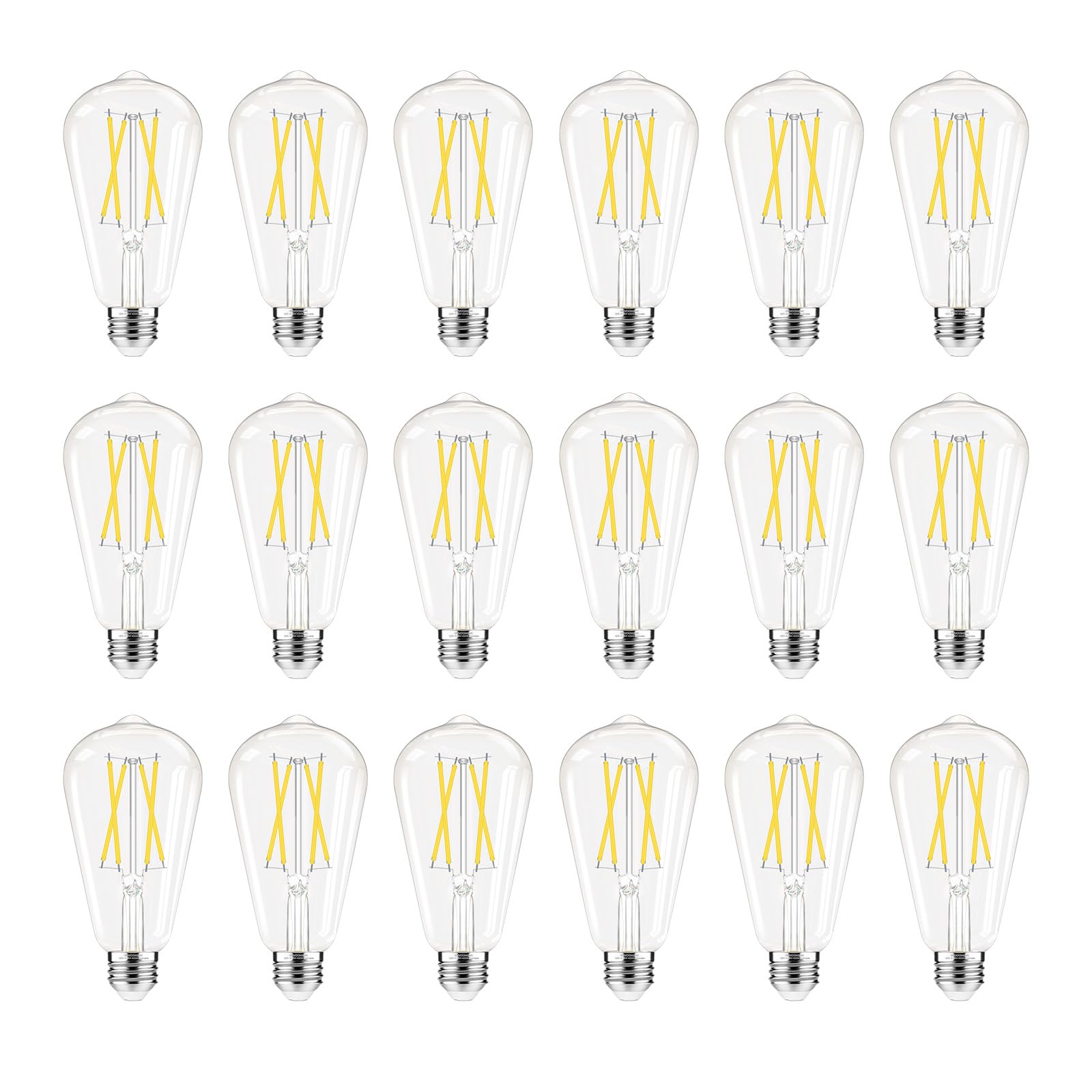 Dimmable Edison Bulbs, 4000K Daylight White, 6W Equivalent to 60 watt E26 LED Bulb, ST58 Vintage Light Bulbs, 600LM, 90+ CRI, E26 Base, Clear Glass, 6 Pack