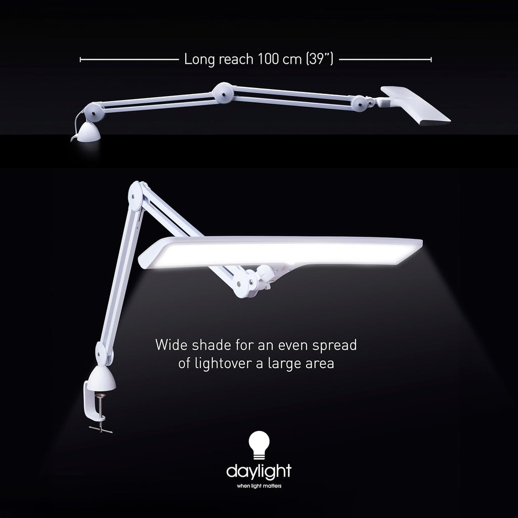 Daylight Company Lumi Task Lamp,+95 CRI, 4000 Lux,Craft Light, Super Bright Desk Lamp, Touch Dimmable, 2 Brightness Levels, Ideal Table Light, Drawing Lamps - Metal - 15 W