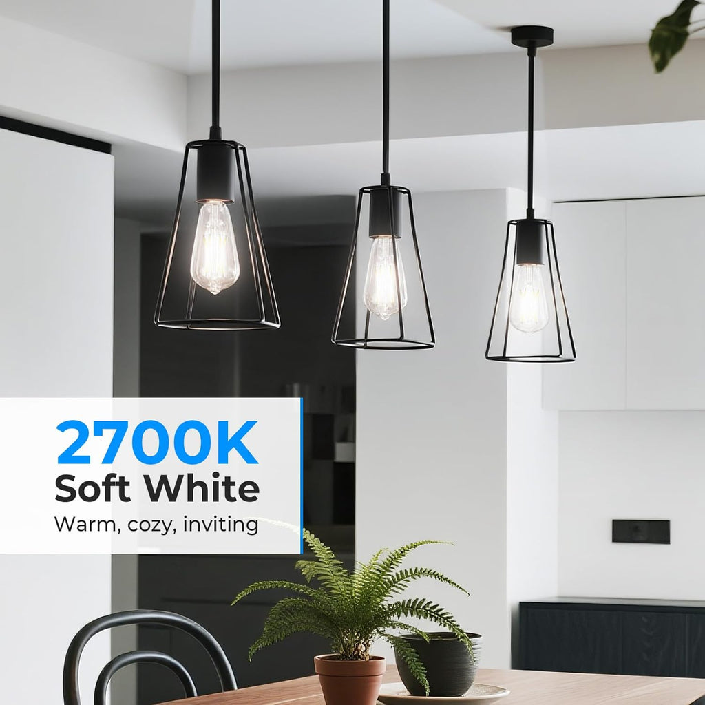 Dimmable Edison Bulbs, 4000K Daylight White, 6W Equivalent to 60 watt E26 LED Bulb, ST58 Vintage Light Bulbs, 600LM, 90+ CRI, E26 Base, Clear Glass, 6 Pack