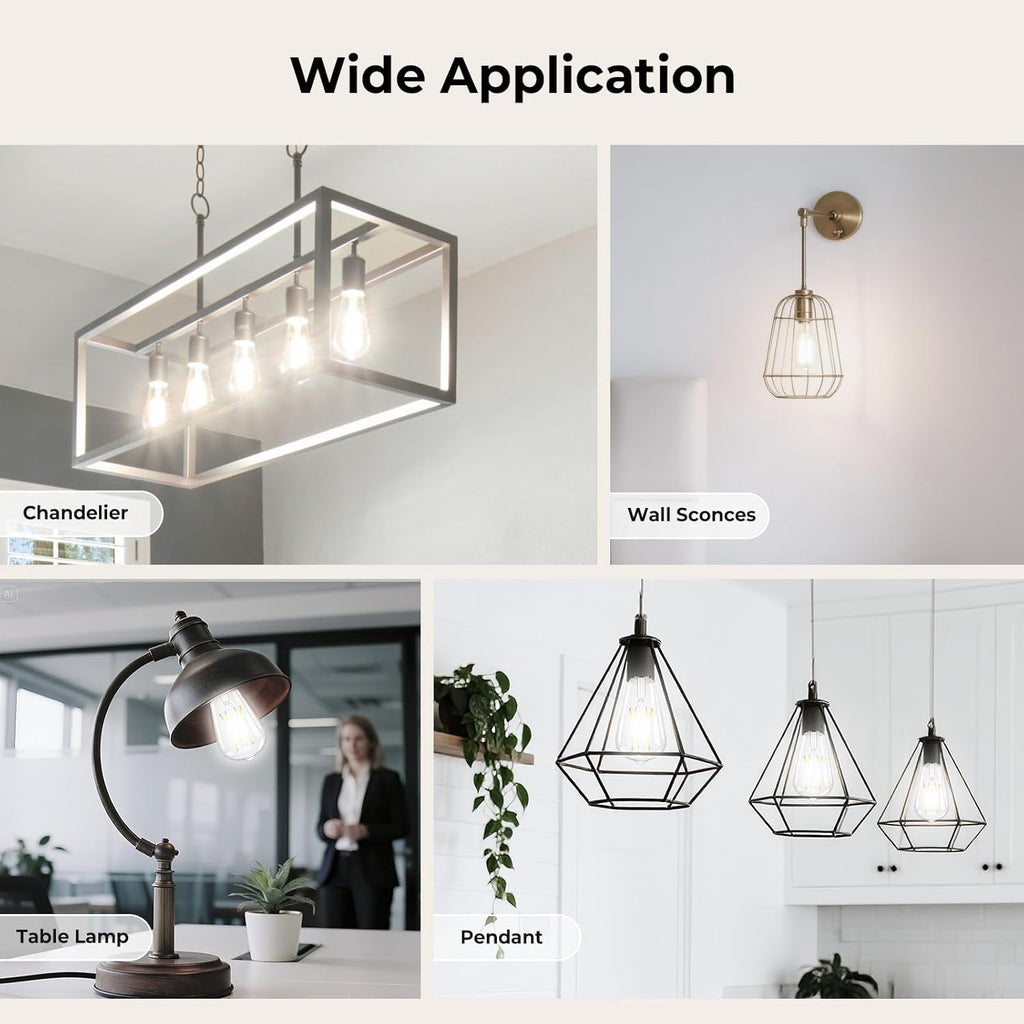 Dimmable Edison Bulbs, 4000K Daylight White, 6W Equivalent to 60 watt E26 LED Bulb, ST58 Vintage Light Bulbs, 600LM, 90+ CRI, E26 Base, Clear Glass, 6 Pack