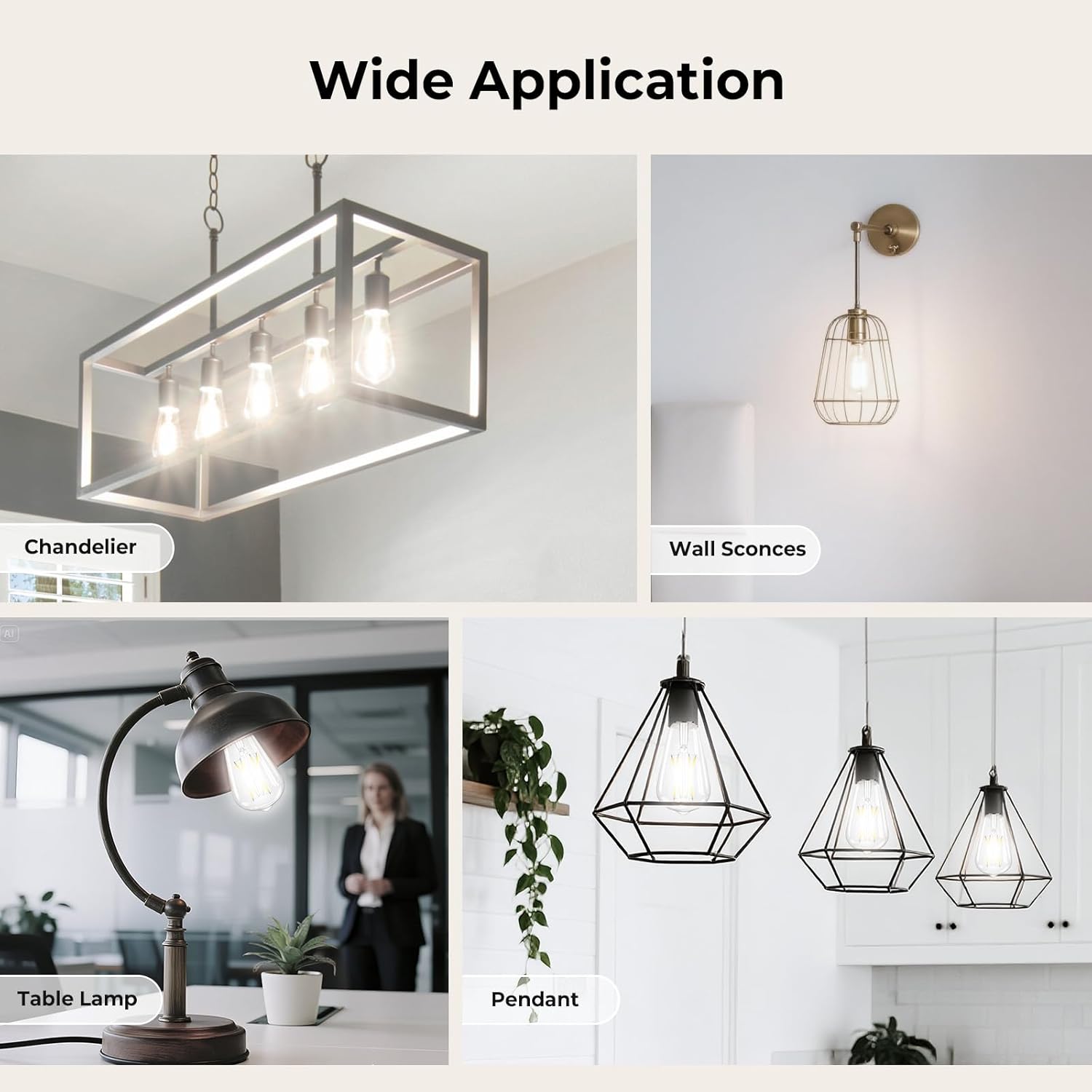 Dimmable Edison Bulbs, 4000K Daylight White, 6W Equivalent to 60 watt E26 LED Bulb, ST58 Vintage Light Bulbs, 600LM, 90+ CRI, E26 Base, Clear Glass, 6 Pack