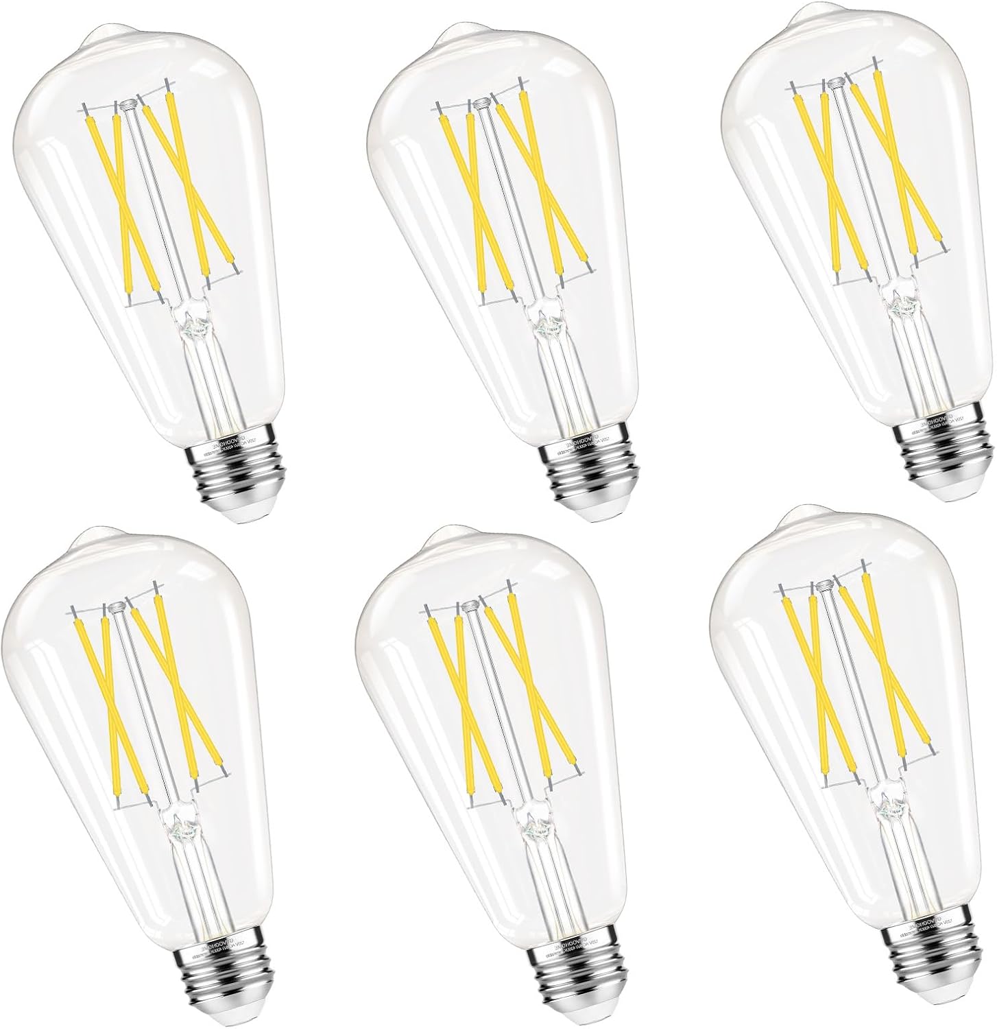 Dimmable Edison Bulbs, 4000K Daylight White, 6W Equivalent to 60 watt E26 LED Bulb, ST58 Vintage Light Bulbs, 600LM, 90+ CRI, E26 Base, Clear Glass, 6 Pack