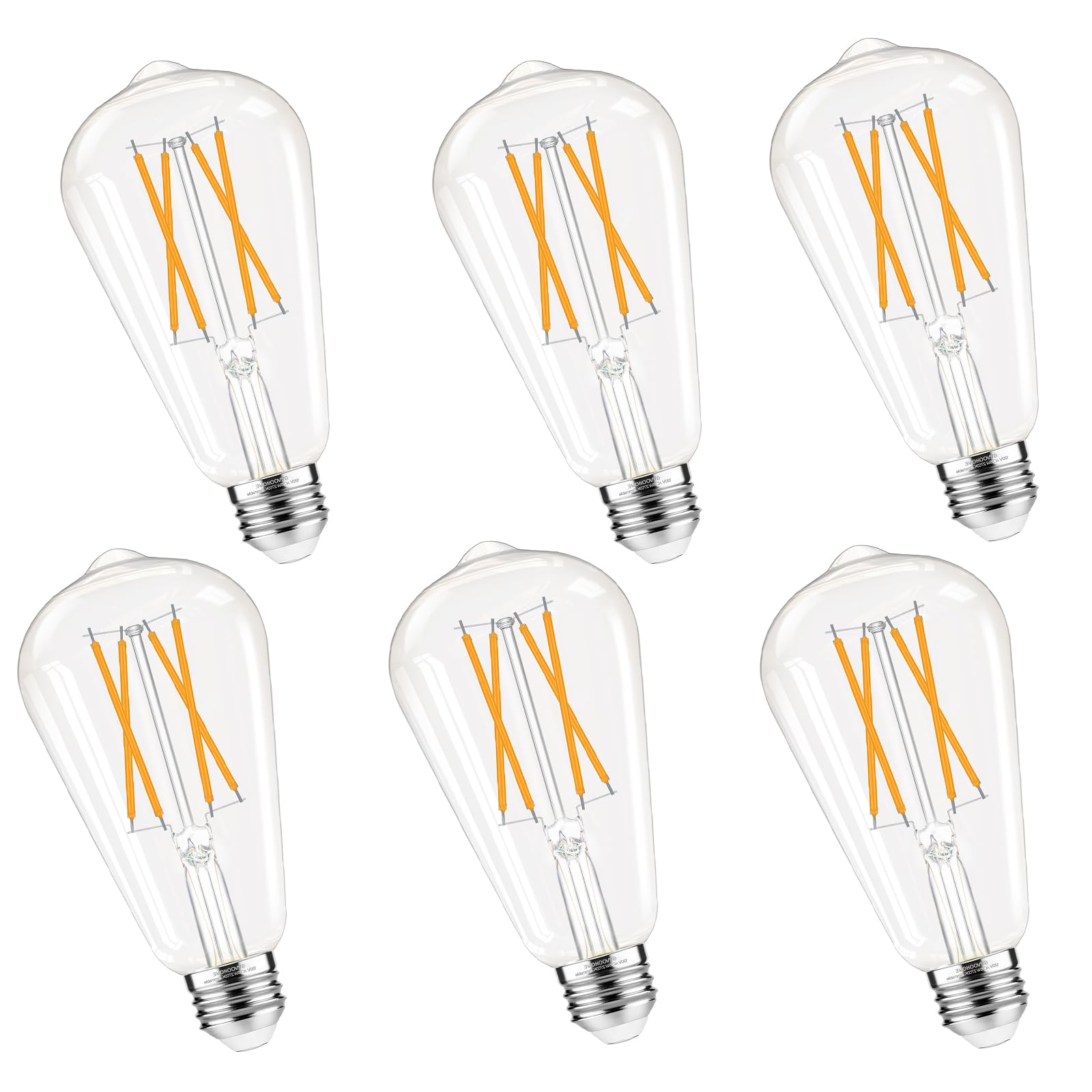 Dimmable Edison Bulbs, 4000K Daylight White, 6W Equivalent to 60 watt E26 LED Bulb, ST58 Vintage Light Bulbs, 600LM, 90+ CRI, E26 Base, Clear Glass, 6 Pack