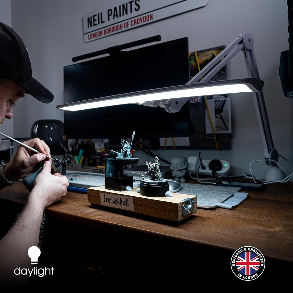 Daylight Company Lumi Task Lamp,+95 CRI, 4000 Lux,Craft Light, Super Bright Desk Lamp, Touch Dimmable, 2 Brightness Levels, Ideal Table Light, Drawing Lamps - Metal - 15 W