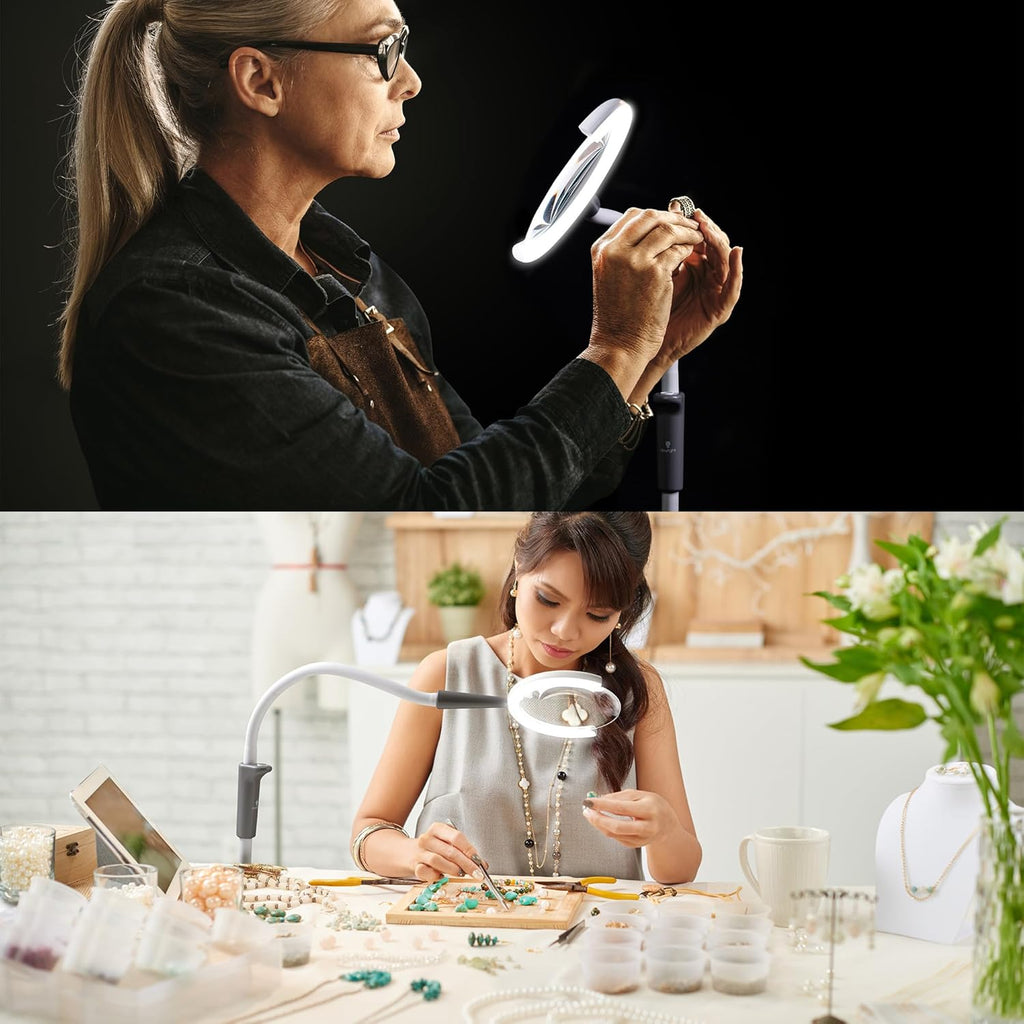 Daylight Company - Magnificent Pro - Magnifying lamp, Bright 6,000K Daylight LEDs, CRI 95+, 3 in 1 Lamp, 1.75X semi-Rimless Lens, Lumens: 600, White